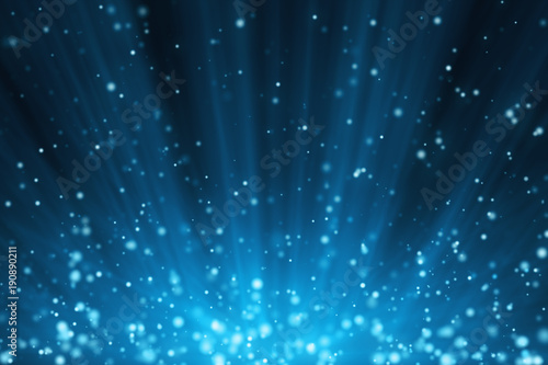 3d illustration blue festive background with light rays and particles