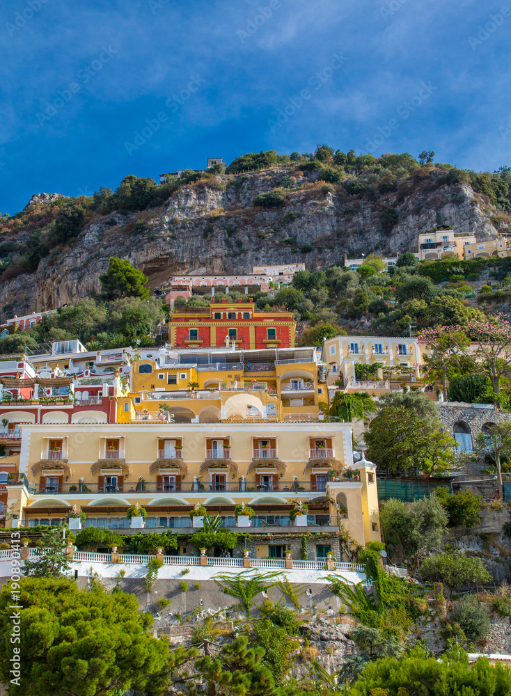 Yellow and Orange Hotels up Positano Hill