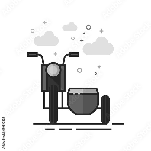 Military motorcycle icon in flat outlined grayscale style. Vector illustration.