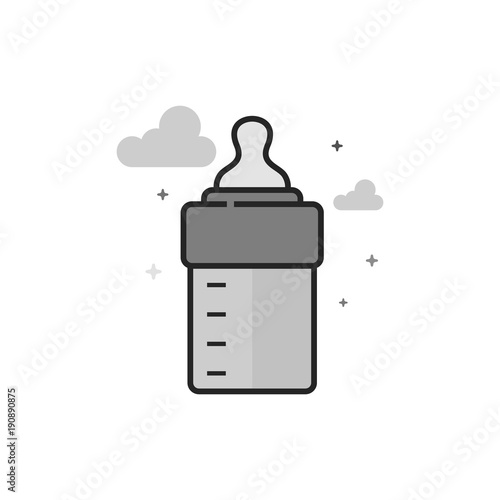 Milk bottle icon in flat outlined grayscale style. Vector illustration.