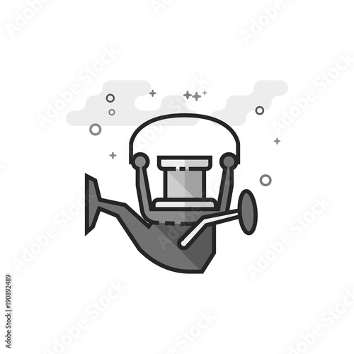 Fishing reel icon in flat outlined grayscale style. Vector illustration.