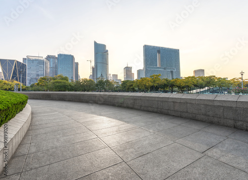 empty marble florr with modern office building
