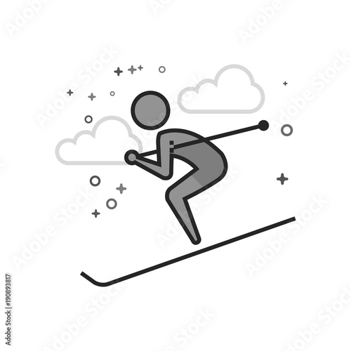 Ski icon in flat outlined grayscale style. Vector illustration.