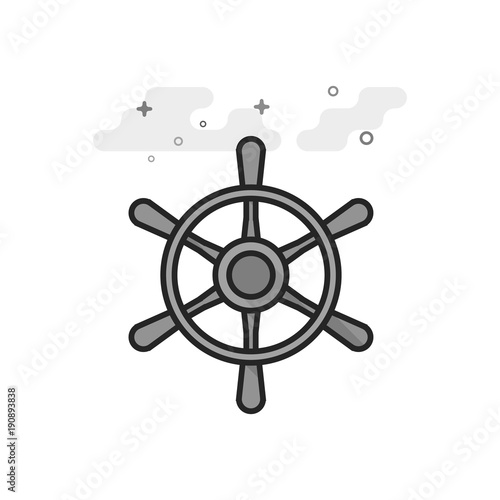 Ship steer wheel icon in flat outlined grayscale style. Vector illustration.