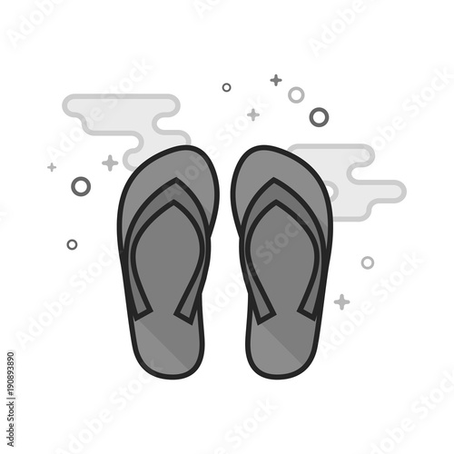 Slipper sandal icon in flat outlined grayscale style. Vector illustration.