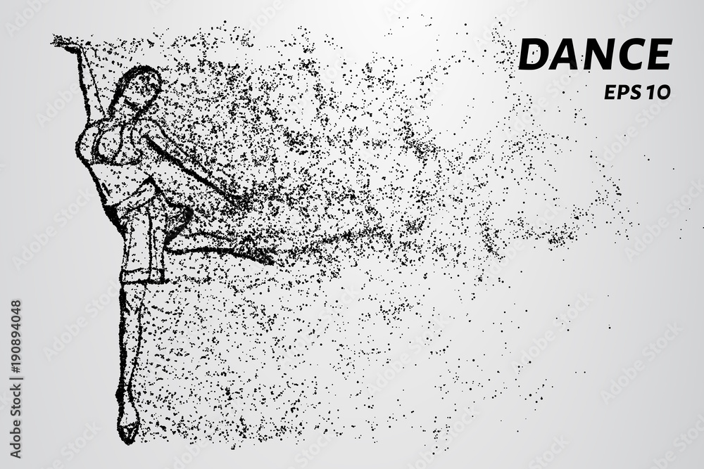 Dance of the particles. Girl in dance consists of dots and circles