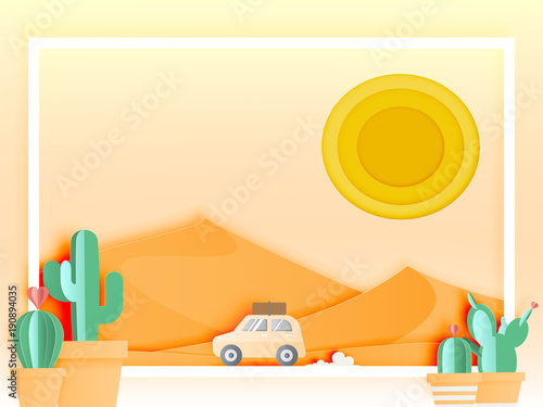 Road trip in the desert with paper art style
