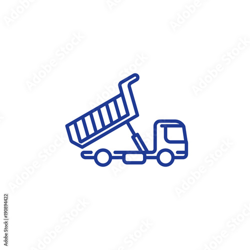 Side view tipper truck line icon, transportation vehicle