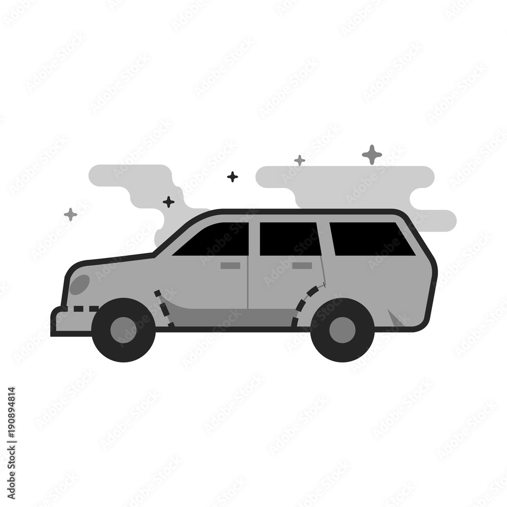 Car icon in flat outlined grayscale style. Vector illustration.
