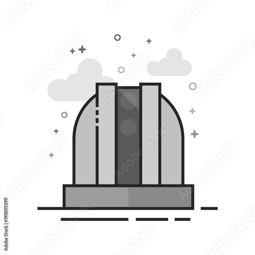 Earth telescope icon in flat outlined grayscale style. Vector illustration.