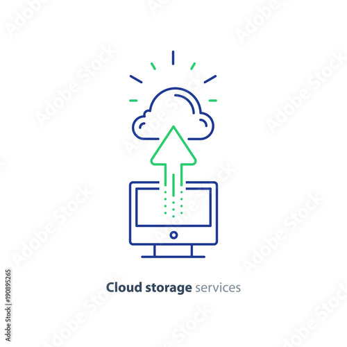 Online cloud storage, data aggregation concept line icon