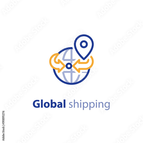 Shipping globally, international shipment concept, delivery line icon