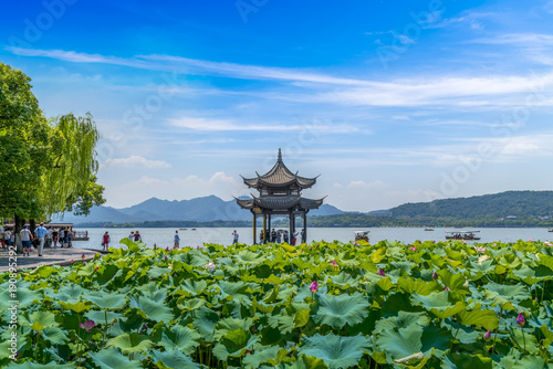 Beautiful landscape and architectural landscape in West Lake, Hangzhou
