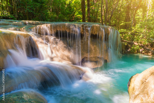 Landscape photo. Waterfall beautiful in southeast asia. Erawan waterfall kanchanaburi Thailand