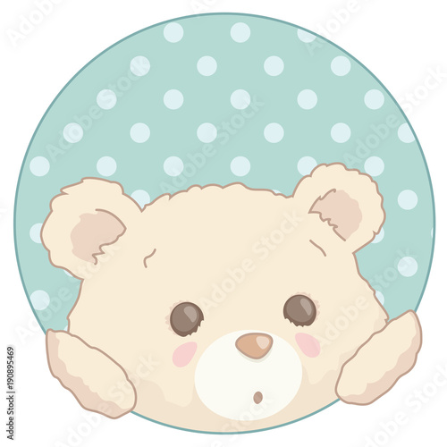 Cute Little Teddy Bear Peeking from a Polka Dot Patterned Circle