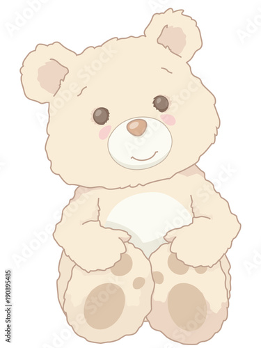 Cute Little Fluffy Teddy Bear Sitting Holding Back Paws Cartoon Vintage Style