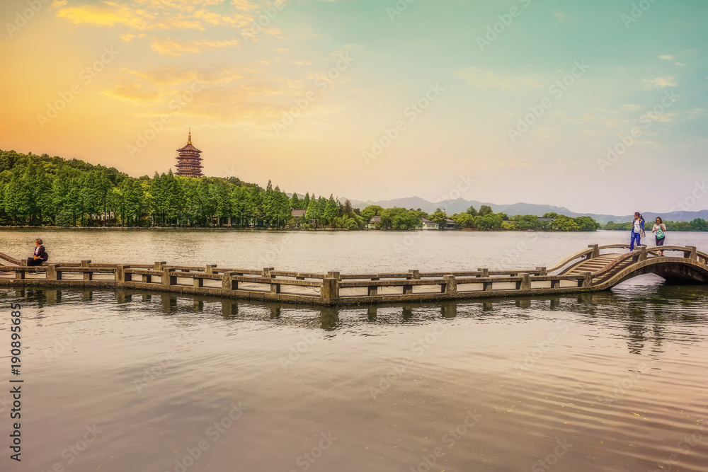 Beautiful scenery and architectural landscape in West Lake, Hangzhou