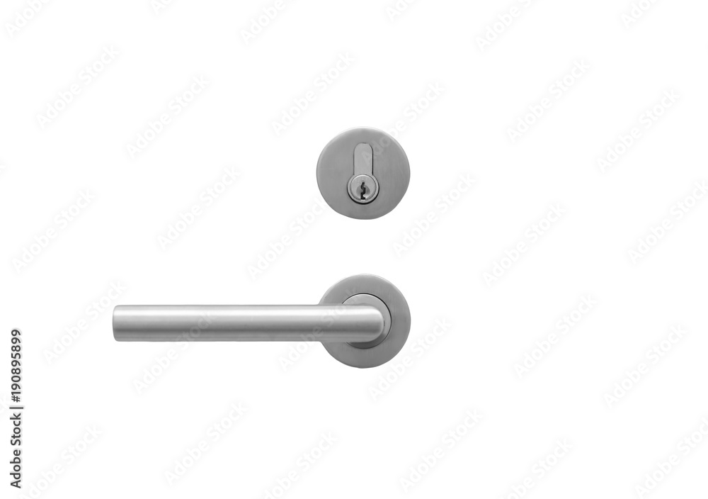 Metal door handle lock  isolated on white - obrazy, fototapety, plakaty 