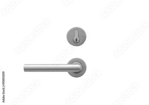Metal door handle lock  isolated on white photo