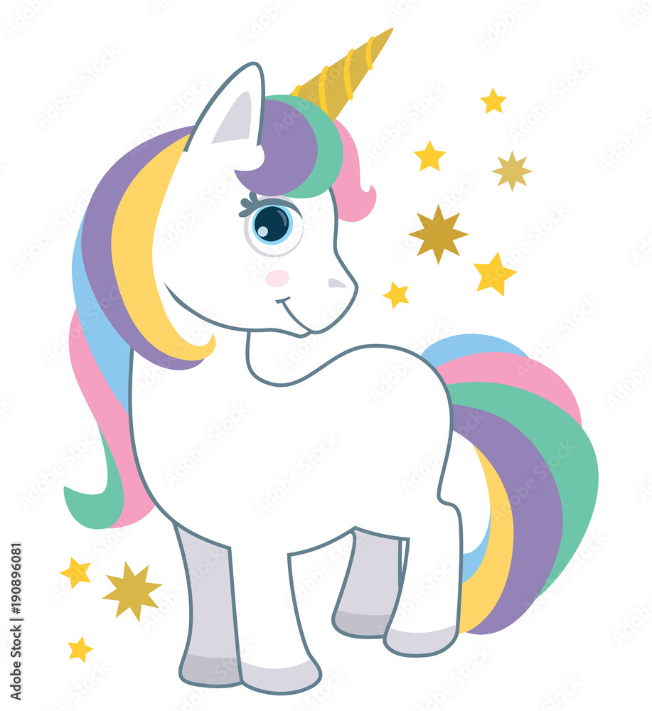 Cute Little Baby Unicorn with Rainbow Hair Isolated on White Cartoon Style  Vector Illustration. Fantasy Animal Stock Vector | Adobe Stock