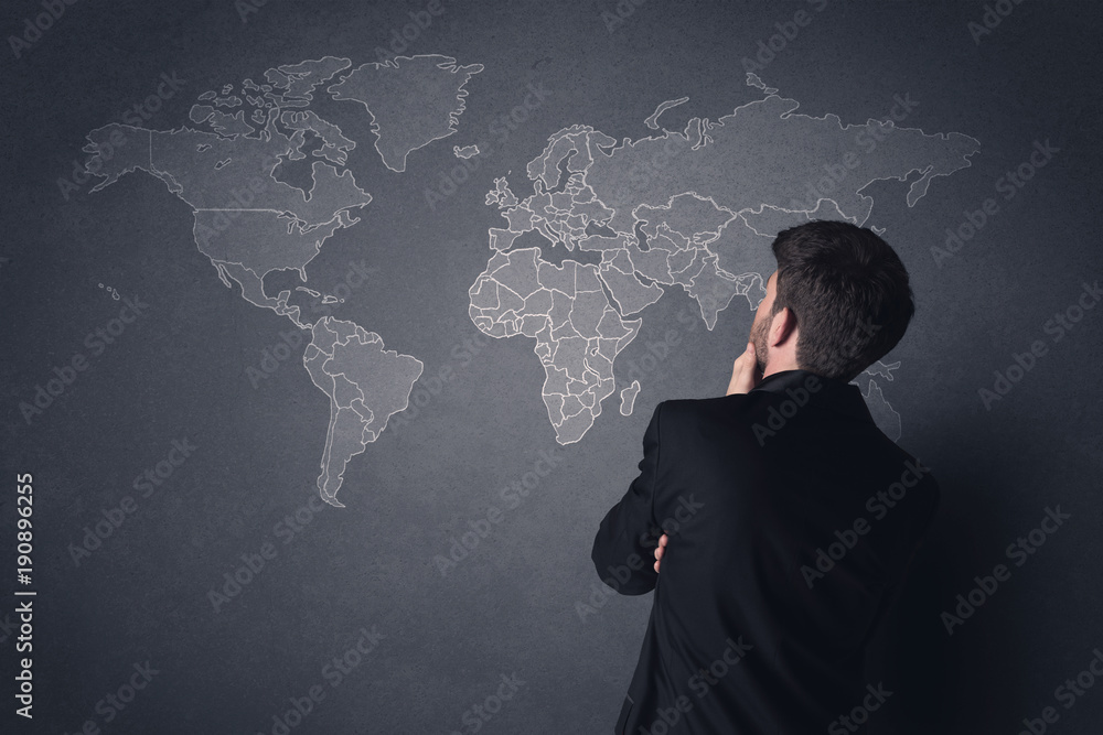Businessman with world map