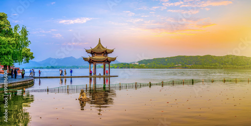 Beautiful scenery and architectural landscape in West Lake, Hangzhou