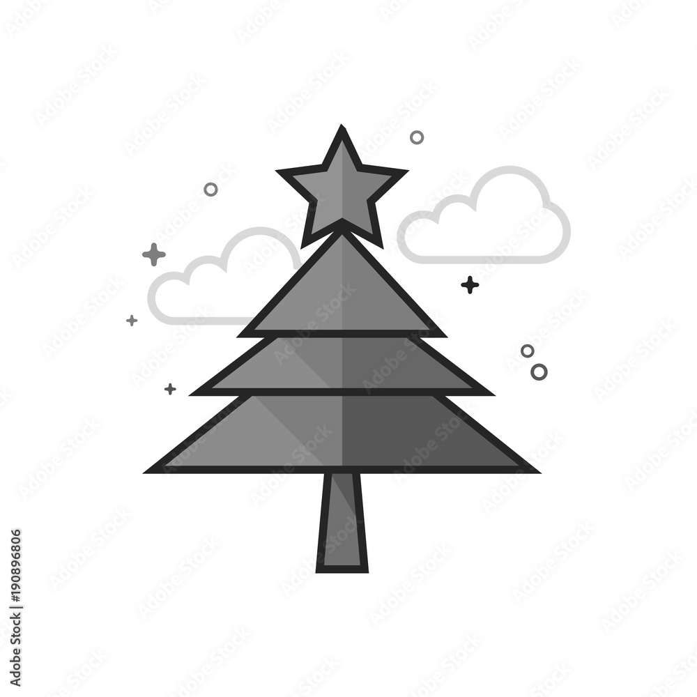 Obraz premium Christmas tree icon in flat outlined grayscale style. Vector illustration.