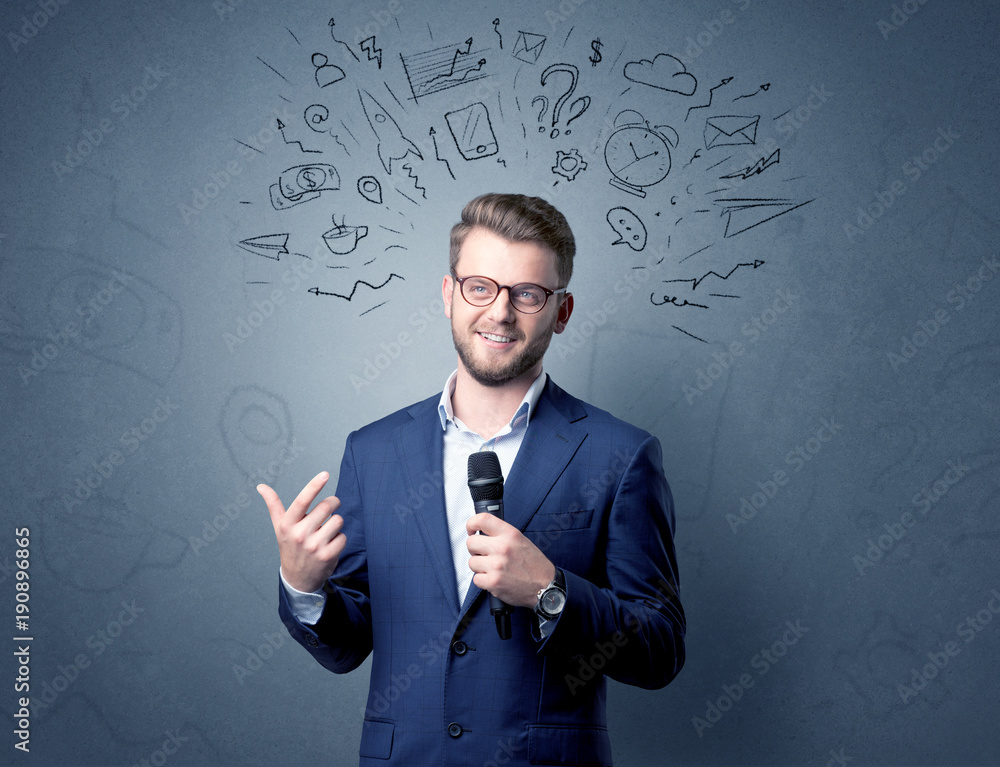 Businessman holding microphone Businessman holding microphone