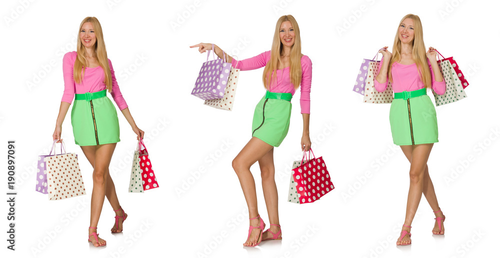 Woman with shopping bags isolated on white Woman with shopping bags isolated on white