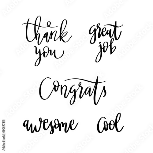Lettering words. Compliment words. Thank you, congratulation. Vector doodle text.