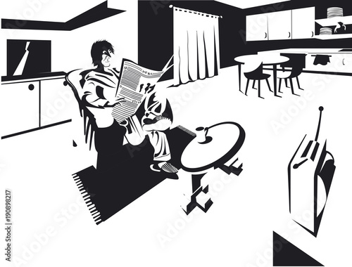 homme lisant un journal dans son fauteuil
