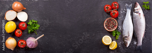 Wallpaper Mural fresh fish sea bass with ingredients for cooking Torontodigital.ca