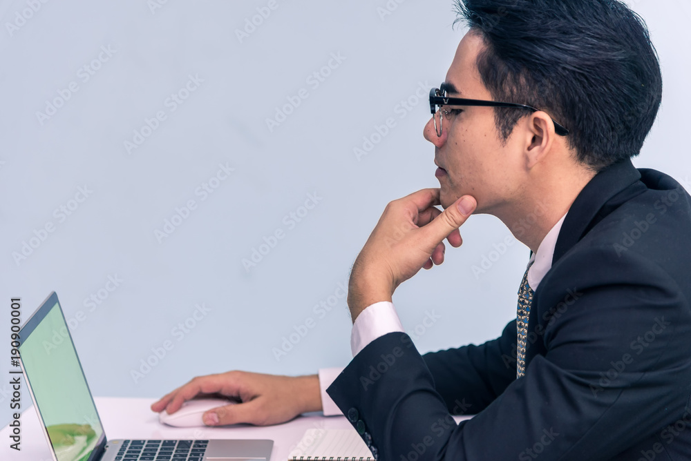 business success concept : happy marketing businessman working online technology professional office business success concept : happy marketing businessman working online technology professional office