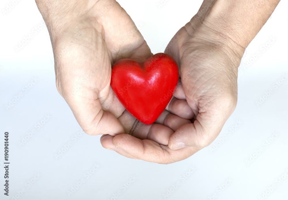 Hands holding a red heart shaped Valentine figurine Hands holding a red heart shaped Valentine figurine