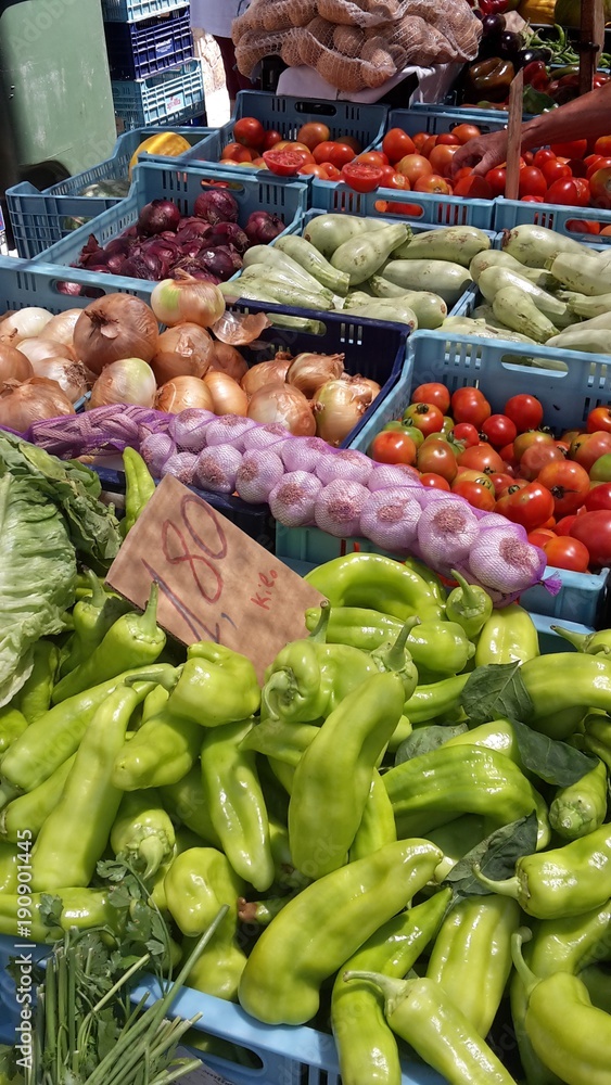 Markt Gemüse Zwiebeln Knoblauch Frische Lebensmittel