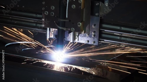 Industrial plasma machine cutting of metal plate. Clip. Cutting metal plates gas cutting. Steel plate cutting by gas machine