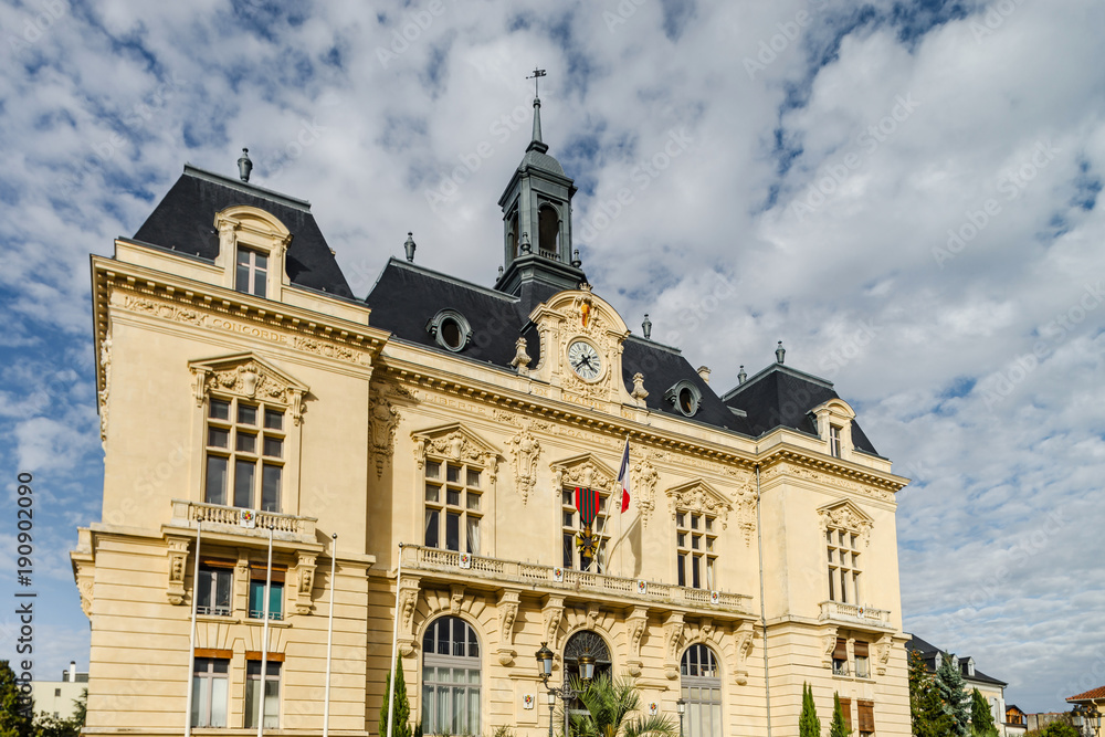 Fototapeta premium Sunny day in Tarbes, street view, summertime. Eupeptic and optimistic view.
