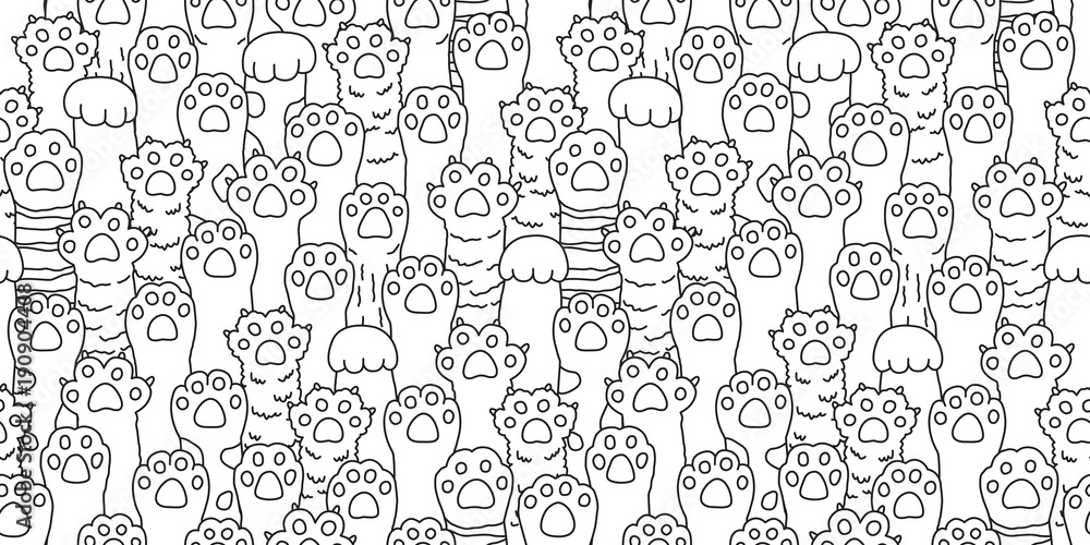 Cat paw seamless pattern cat breed isolated kitten dog paw hand vector wallpaper background doodle Cat paw seamless pattern cat breed isolated kitten dog paw hand vector wallpaper background doodle