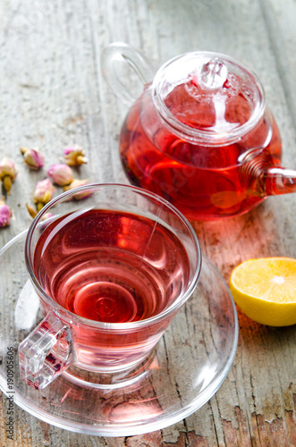 Fruit berry tea in the cup served on table