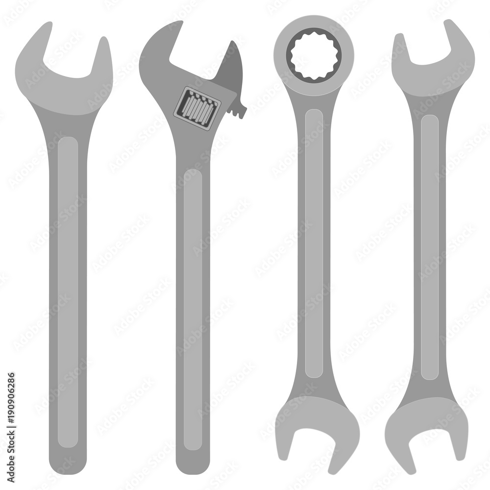 Various Wrenches set. Wrench isolated on white background. Vector illustration. Various Wrenches set. Wrench isolated on white background. Vector illustration.