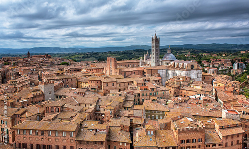 Scenery of Siena, a beautiful medieval town in Tuscany, with view of the Dome & Bell Tower of Siena Cathedral