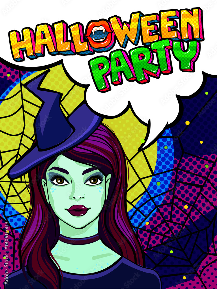 Fototapeta Witch and Halloween party message