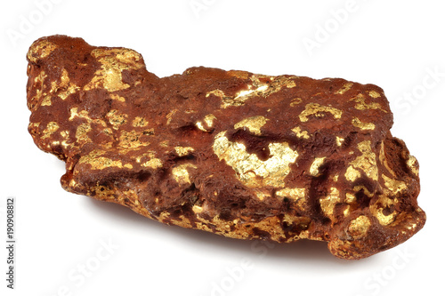 gold nugget from the goldfields of Leonora/ Western Australia isolated on white background photo