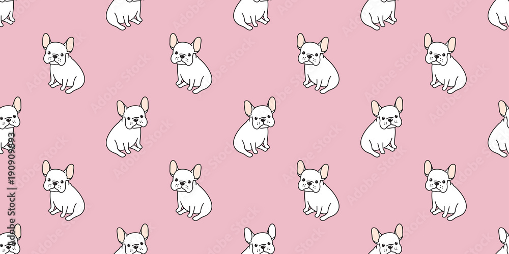 Dog seamless pattern french bulldog pug sit isolated wallpaper background  pink Stock Vector | Adobe Stock