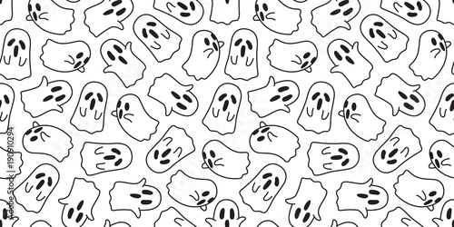 Ghost vector seamless pattern Halloween isolated spooky cartoon wallpaper background white