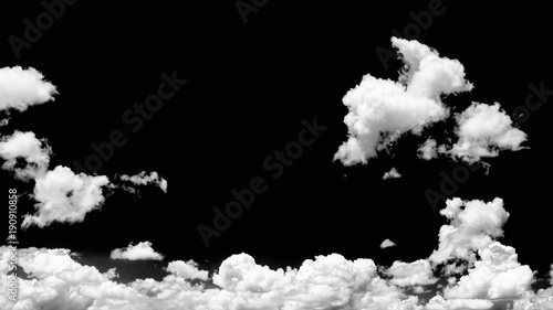 Cloudscape isolated on black sky, Black and white cloudscape image