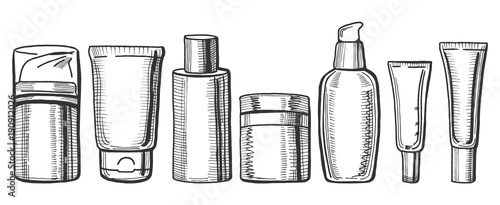 hand drawn cream bottles