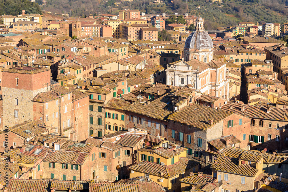 city of Siena and church of Saint Mary in Provenzano, tuscany, Italy