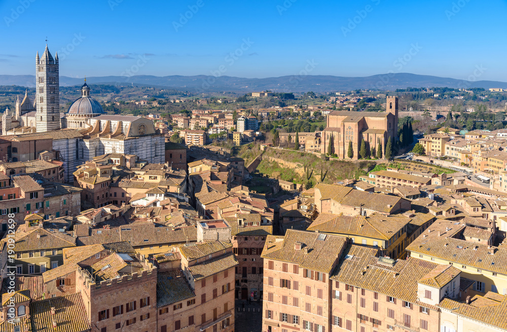 aerial view over the city of Siena, tuscany, Italy