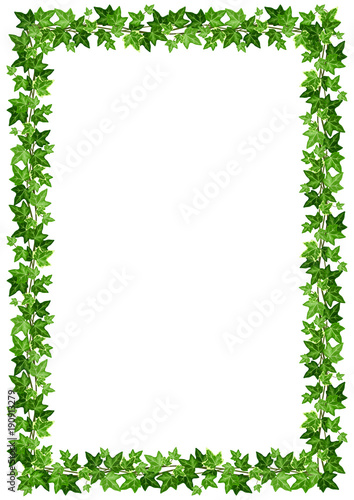 Vector background frame with green ivy leaves on a white background.